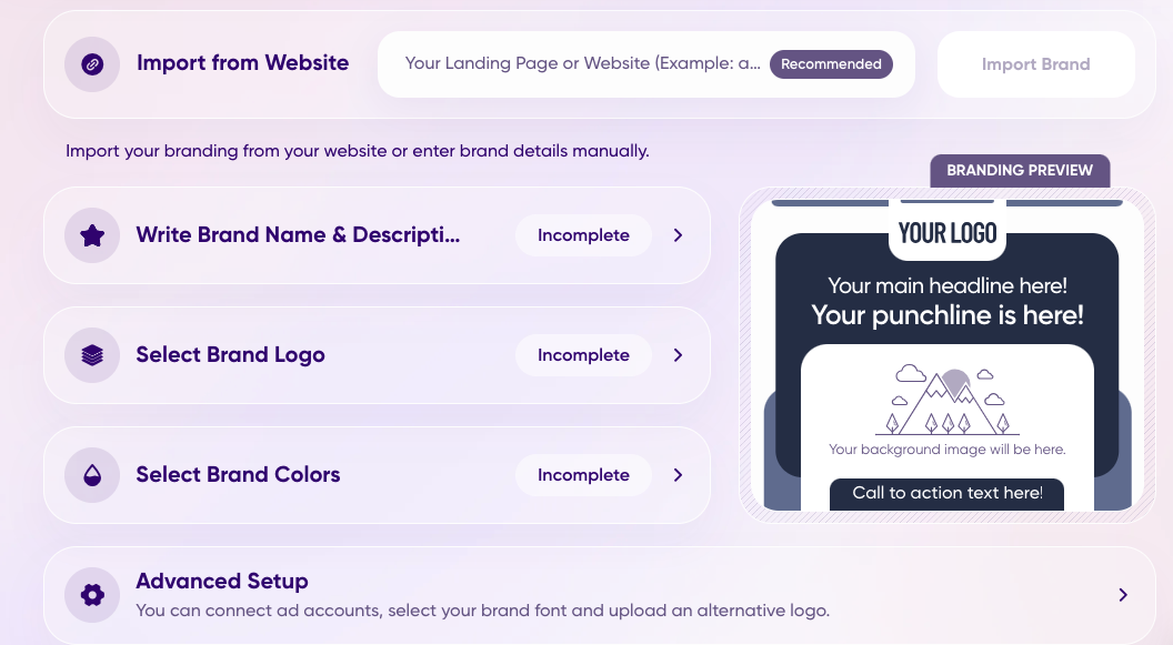 adcreative AI setup steps to create an ad
