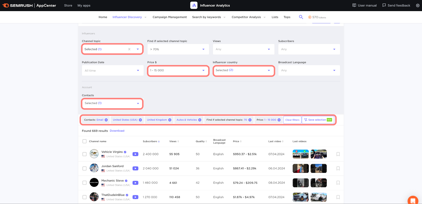 apply filters to find the best influencers for you